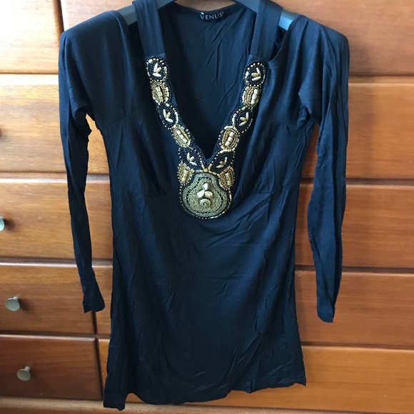 Black Top with Beading - size medium - Picture 1 of 4